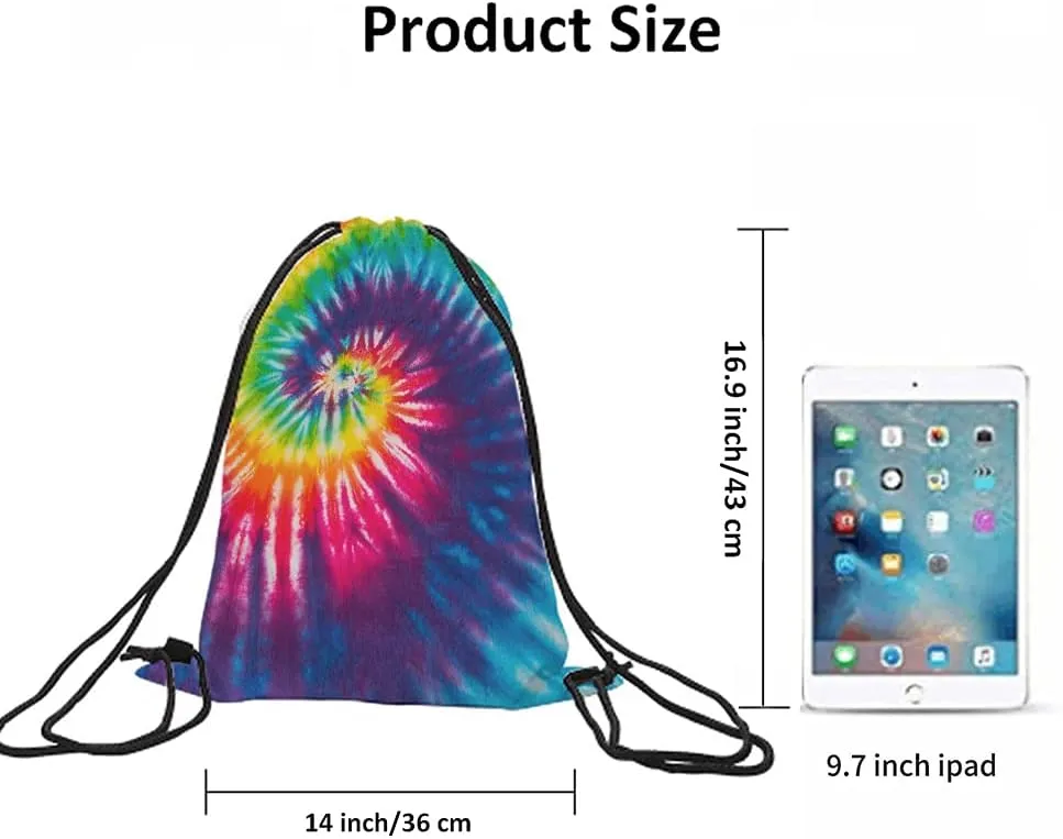 Tie Dye Drawstring Bags Backpack Bag Colorful Psychedelic Rainbow Colorful Abstract Pattern Art Design Sport Gym Sack Drawstring Bag String Bag Yoga Bag for Men Women