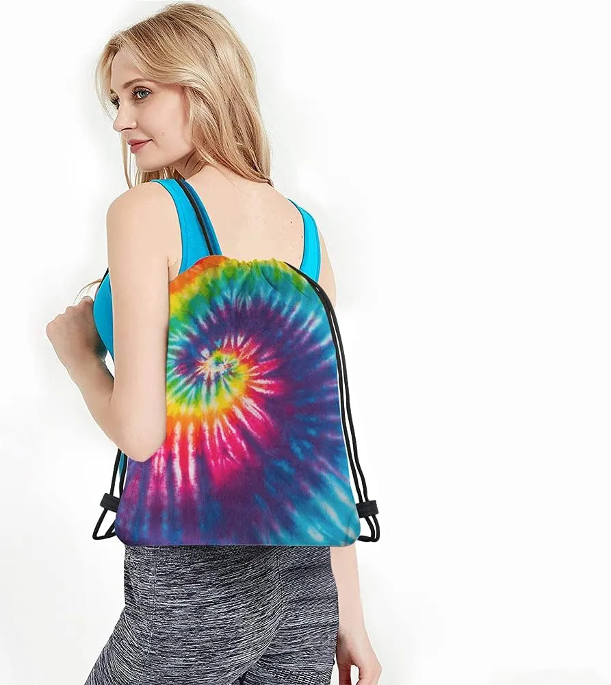 Tie Dye Drawstring Bags Backpack Bag Colorful Psychedelic Rainbow Colorful Abstract Pattern Art Design Sport Gym Sack Drawstring Bag String Bag Yoga Bag for Men Women