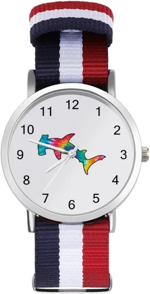 Tie Dye Hammerhead Shark Casual Wrist Watches for Men Women Simple Large Face Watch Running Workout Work