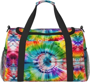 Tie Dye Hippies print Large Canvas Travel Duffel Bag Weekender Bags for Women Overnight Bag Carry On Tote Bag