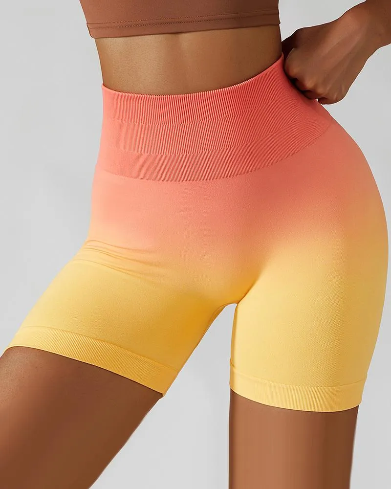 Tie Dye Print Ombre Butt Lifting Seamless Active Shorts