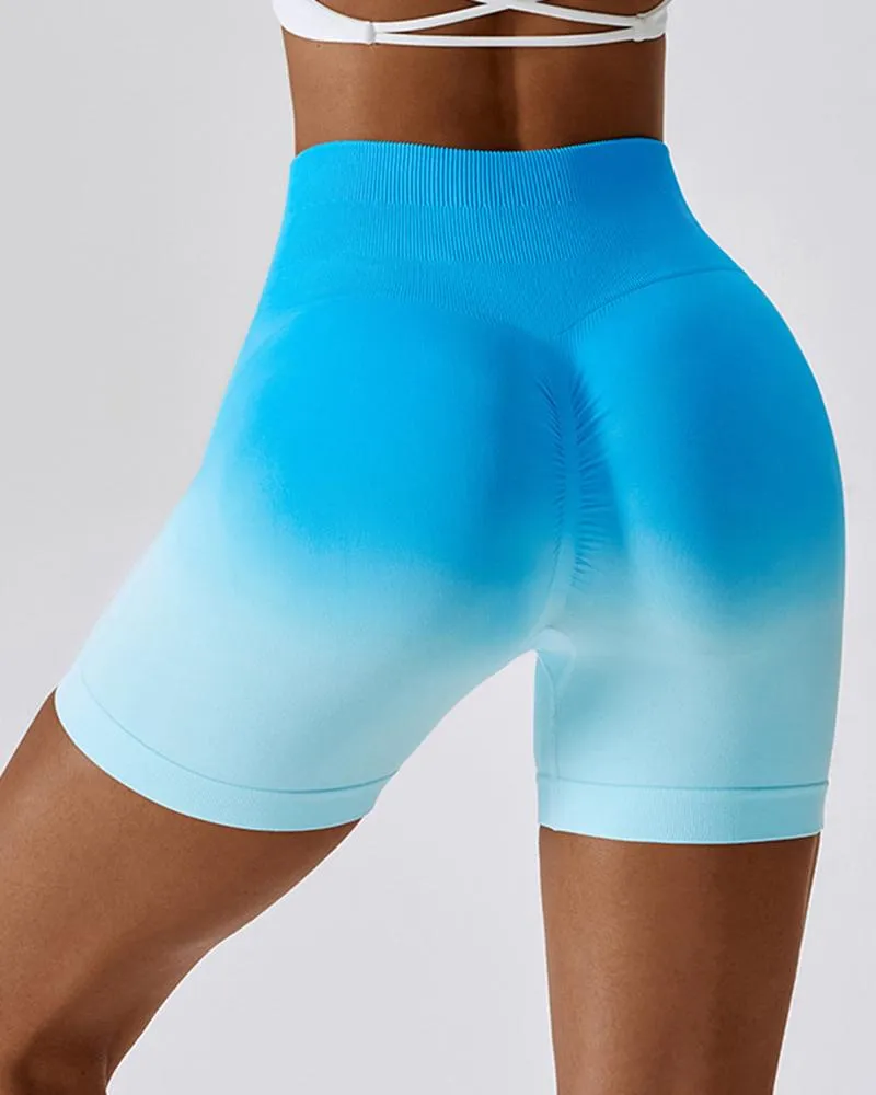 Tie Dye Print Ombre Butt Lifting Seamless Active Shorts