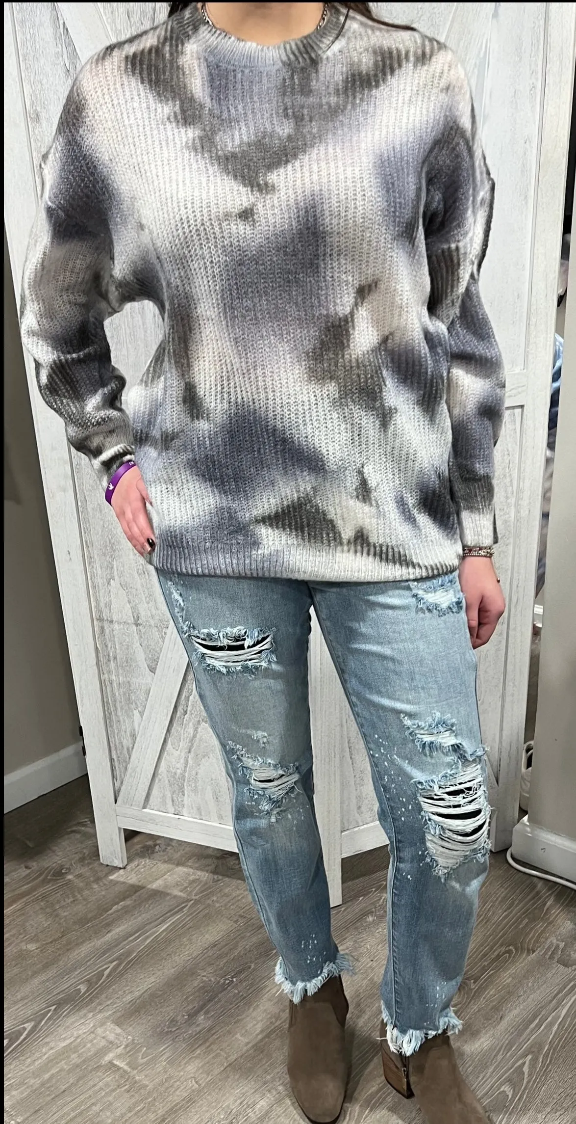 Tie Dye Round Neck Knit Sweater