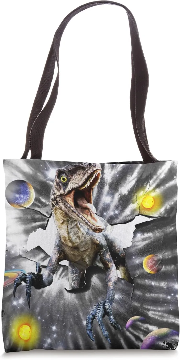 Tie Dye Space Raptor Dinosaur Breakthrough Tote Bag