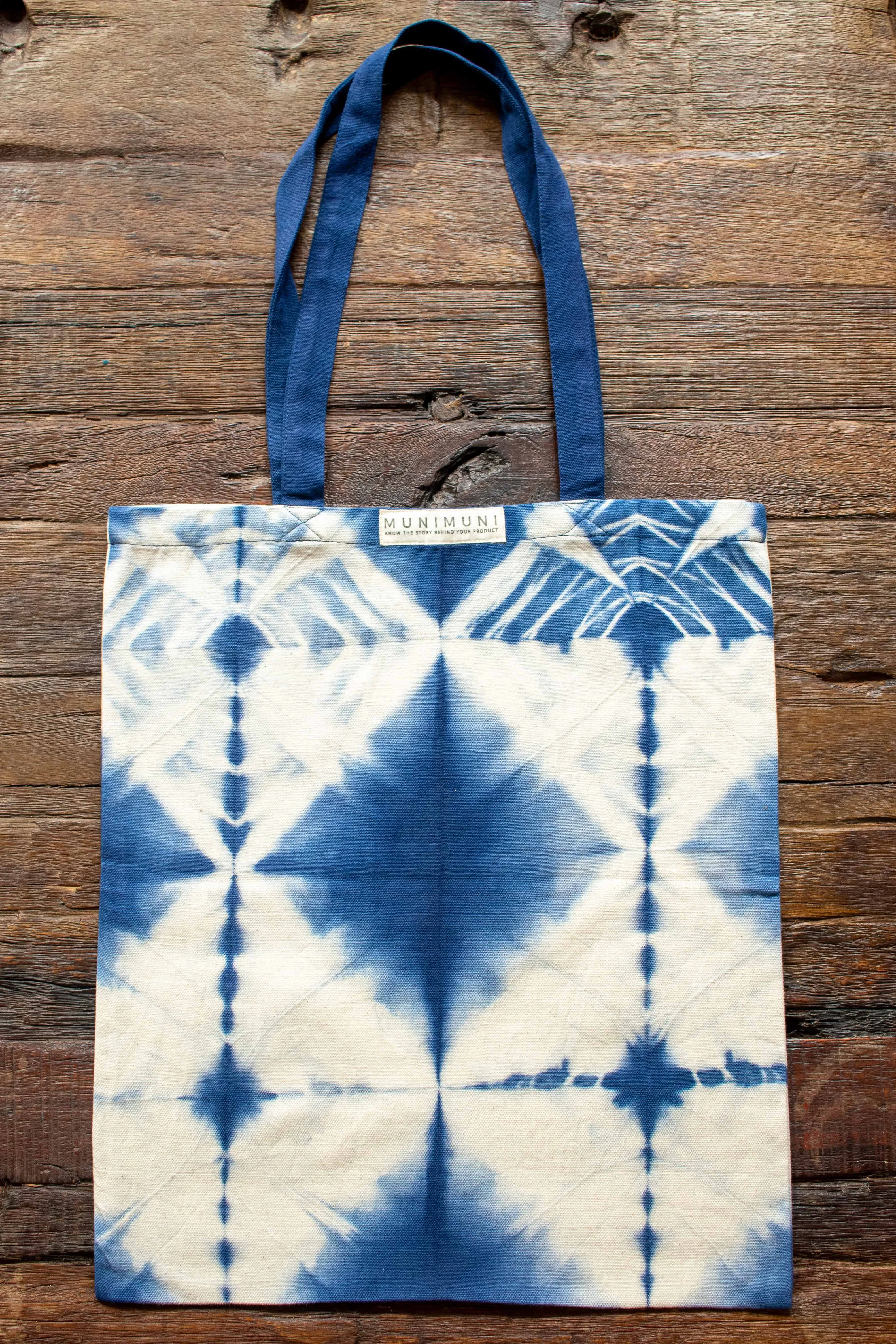 Tie Dye Tote Bag Small - Folded Indigo Blue