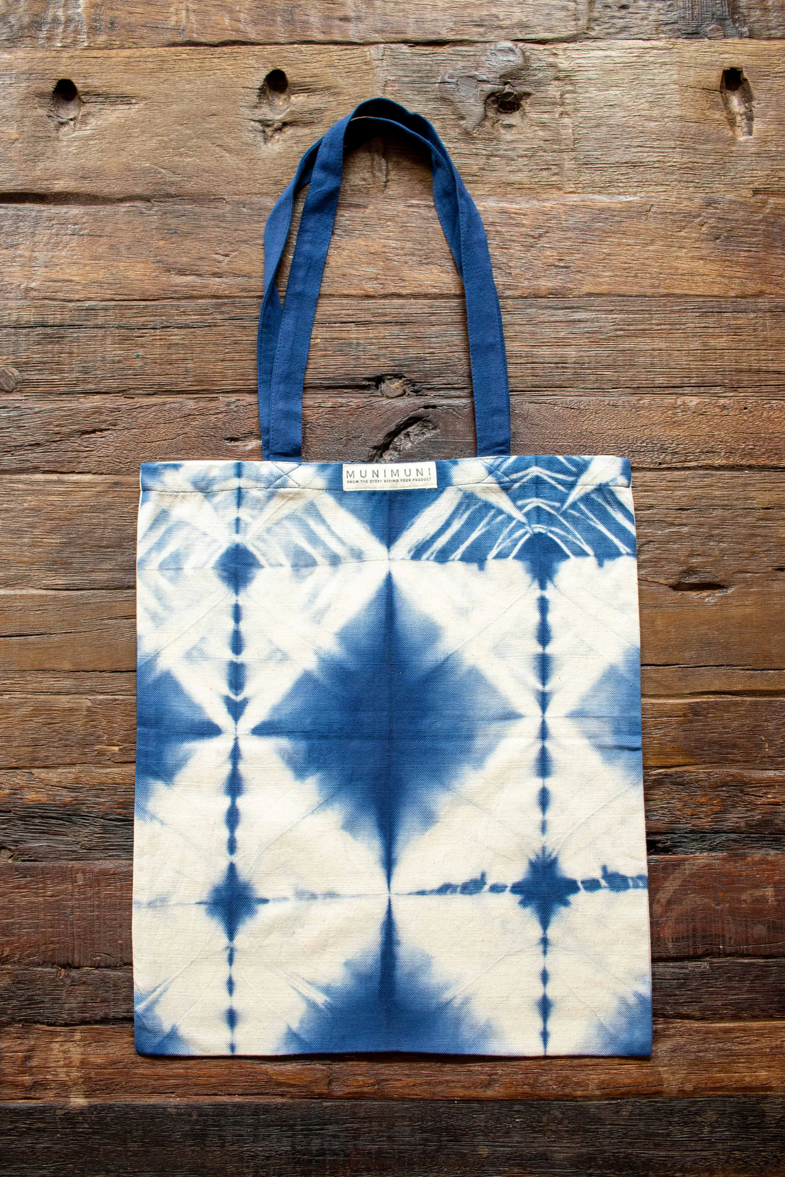 Tie Dye Tote Bag Small - Folded Indigo Blue