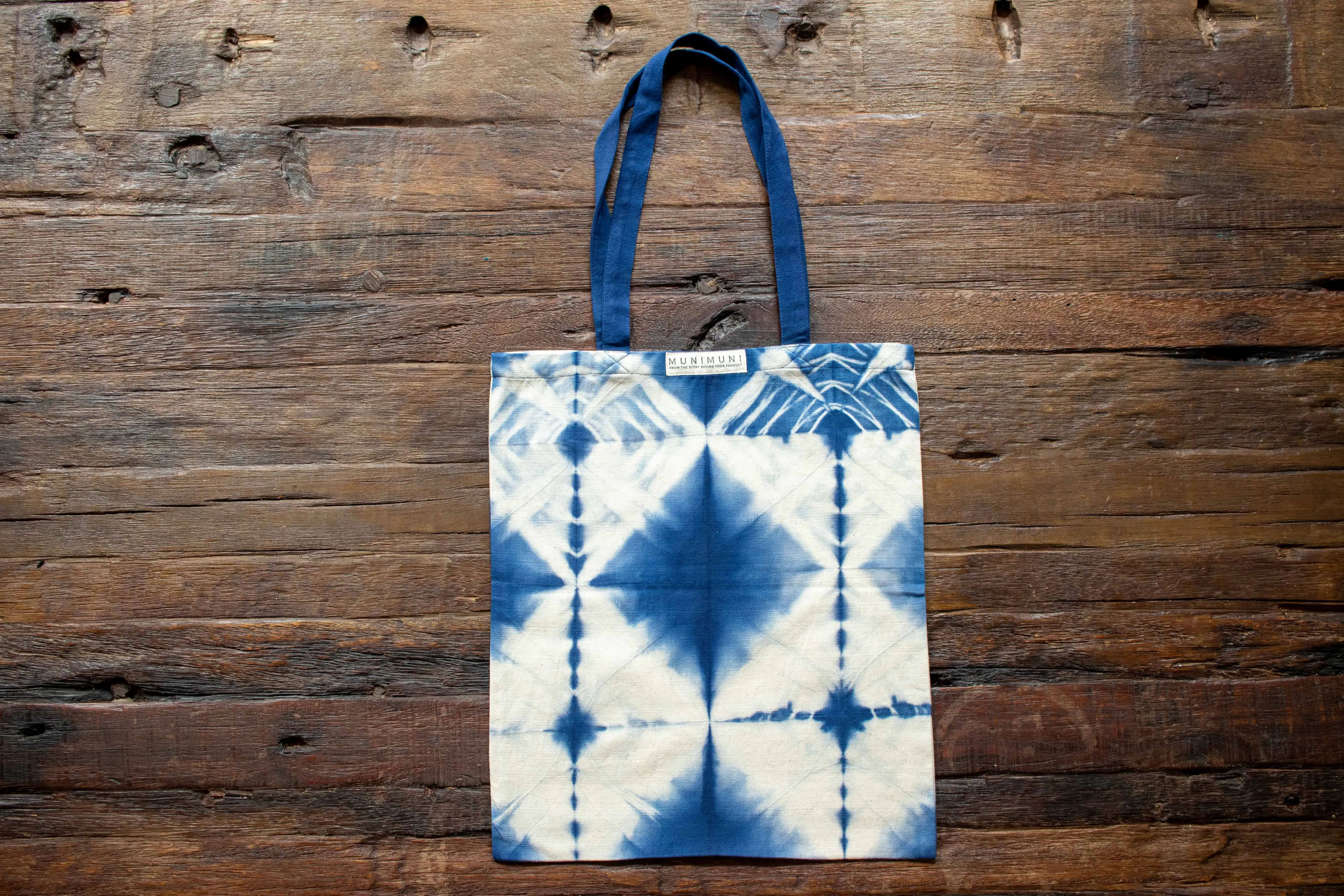 Tie Dye Tote Bag Small - Folded Indigo Blue