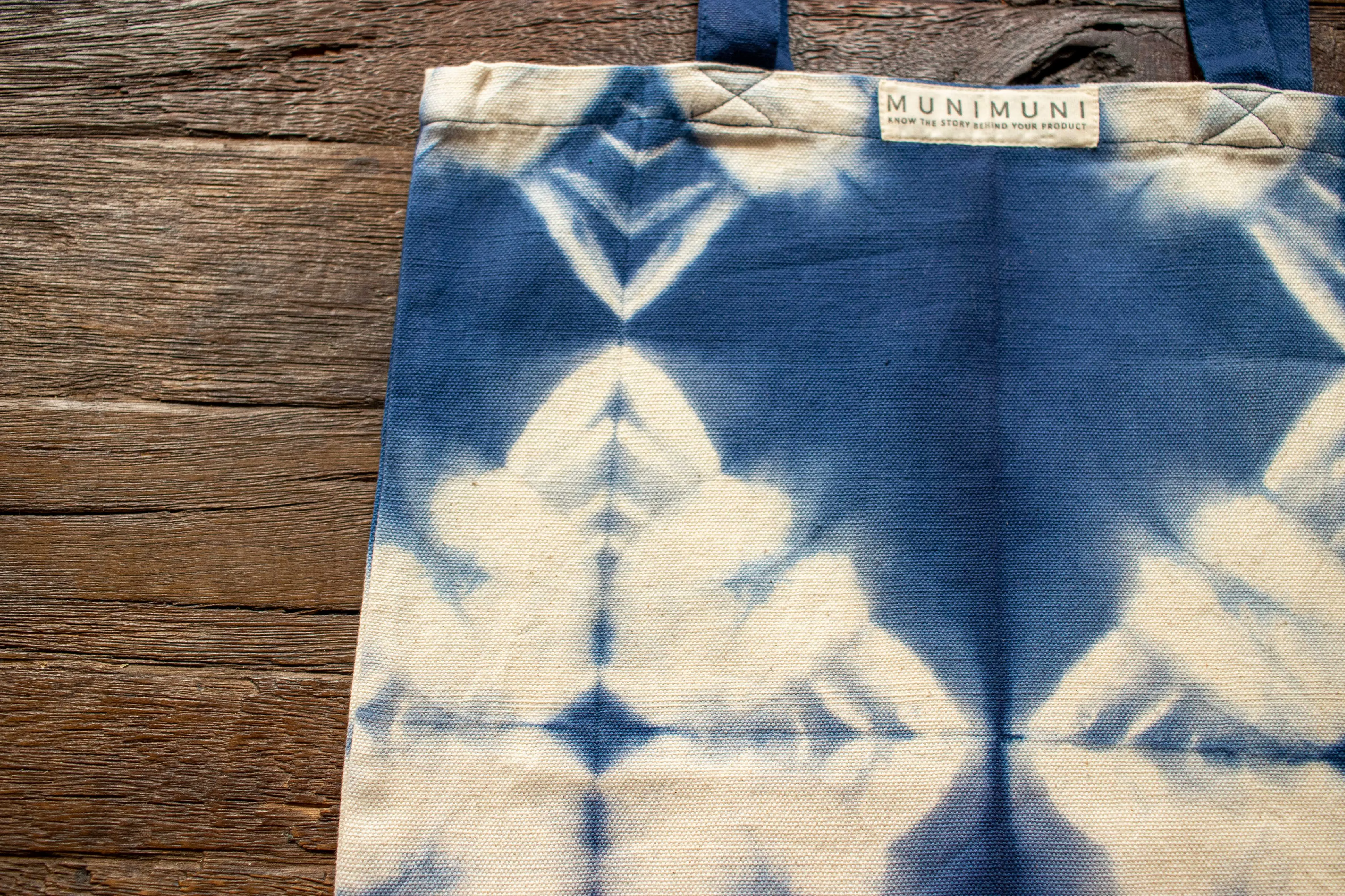 Tie Dye Tote Bag Small - Folded Indigo Blue