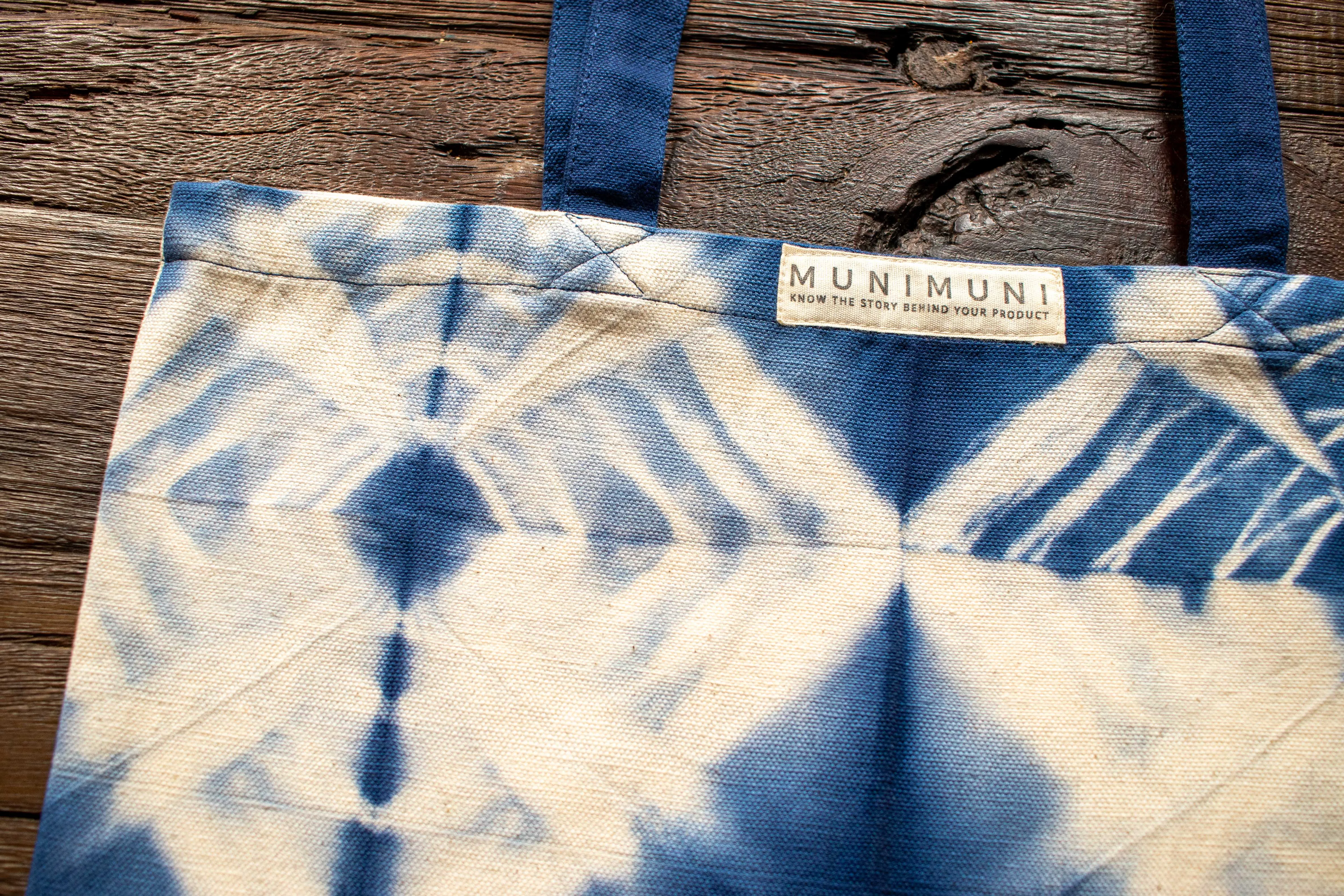 Tie Dye Tote Bag Small - Folded Indigo Blue