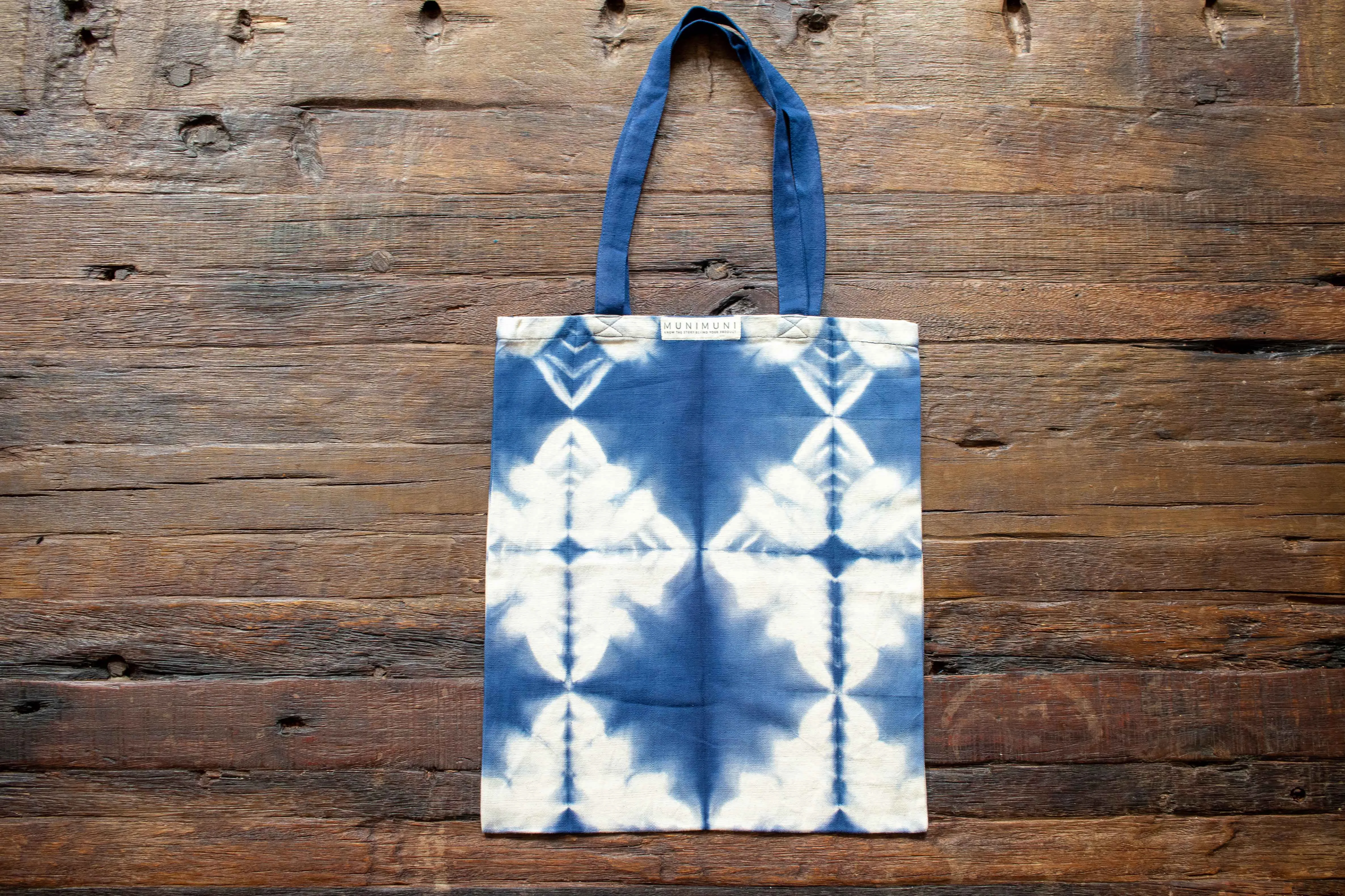 Tie Dye Tote Bag Small - Folded Indigo Blue