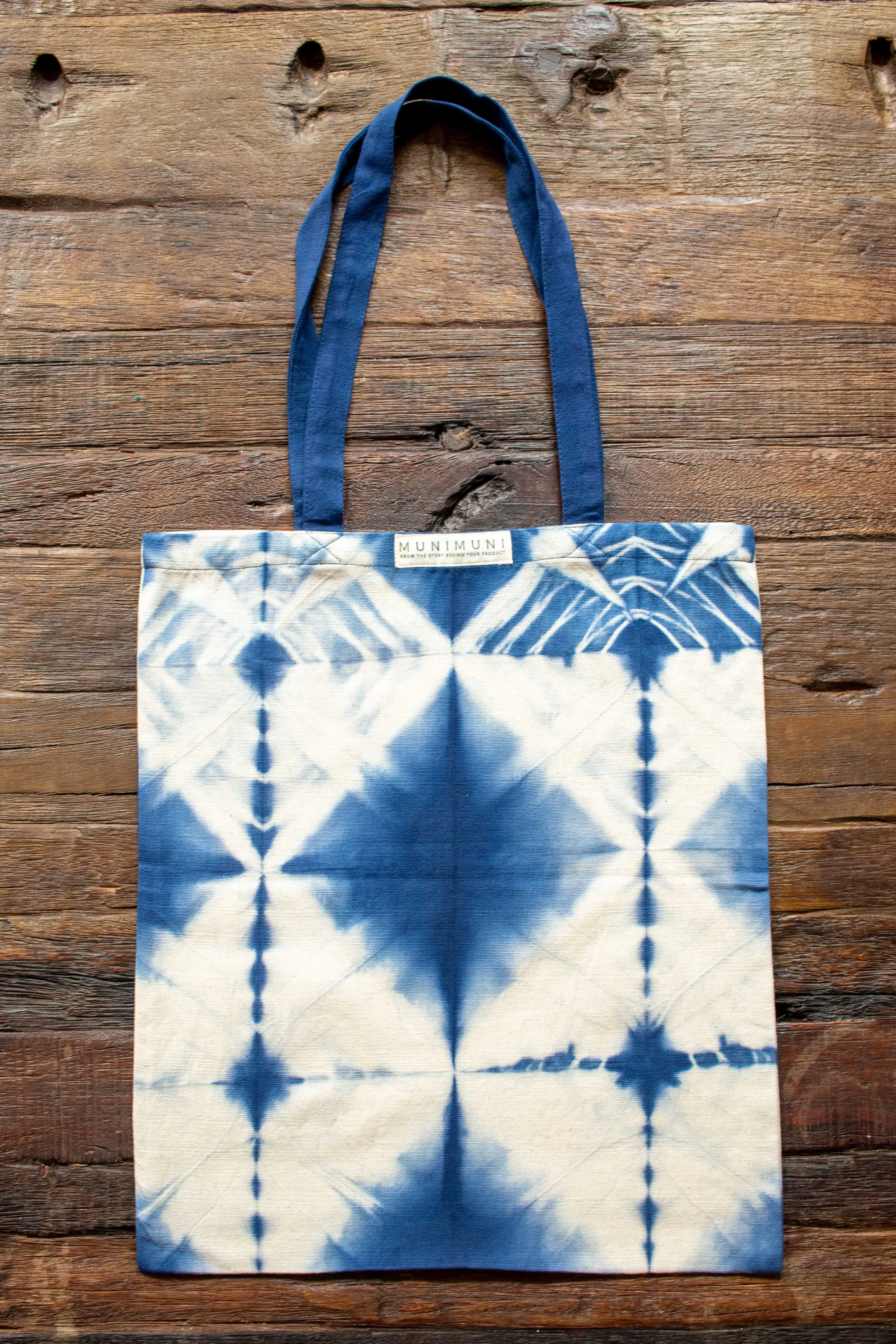 Tie Dye Tote Bag Small - Folded Indigo Blue