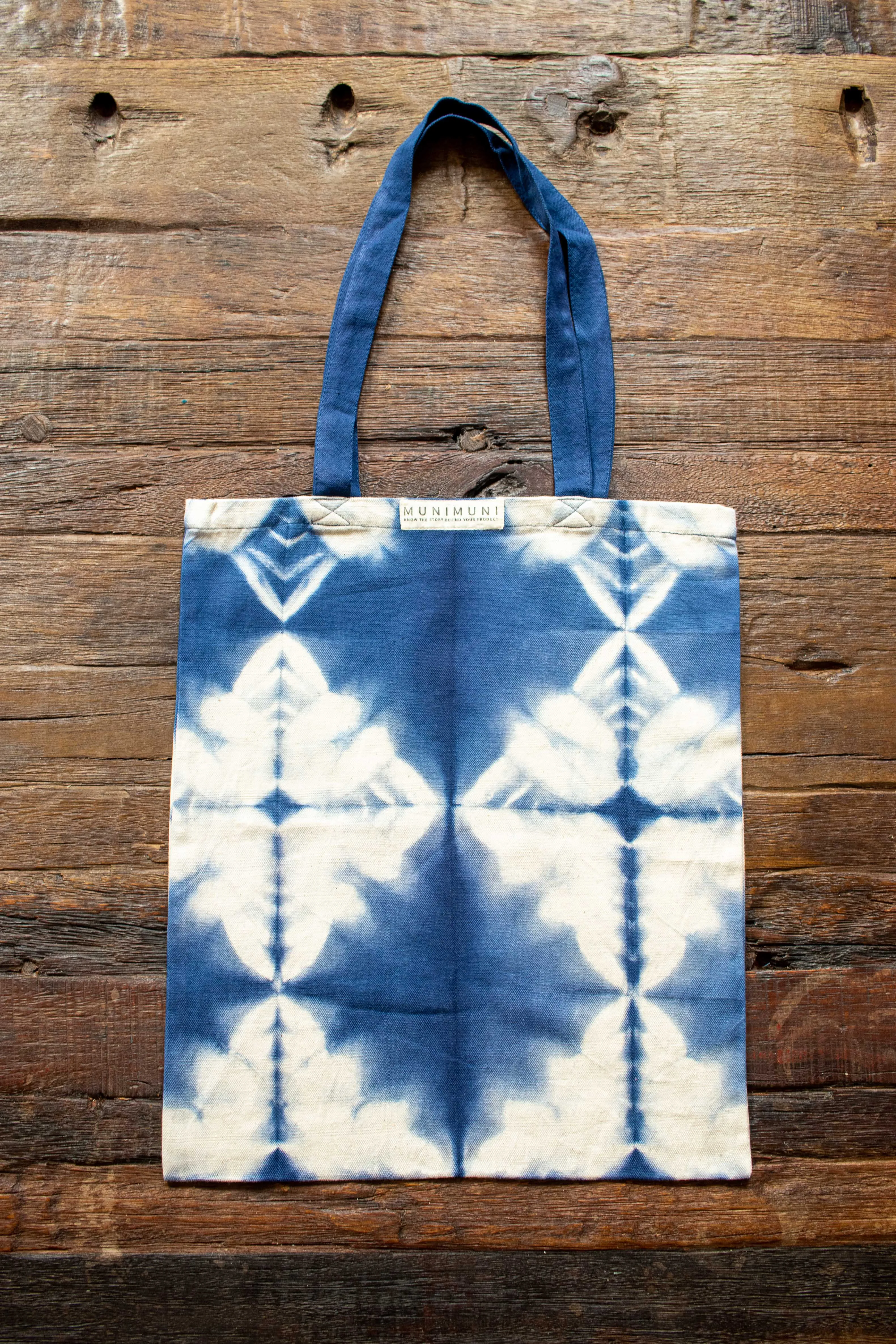 Tie Dye Tote Bag Small - Folded Indigo Blue