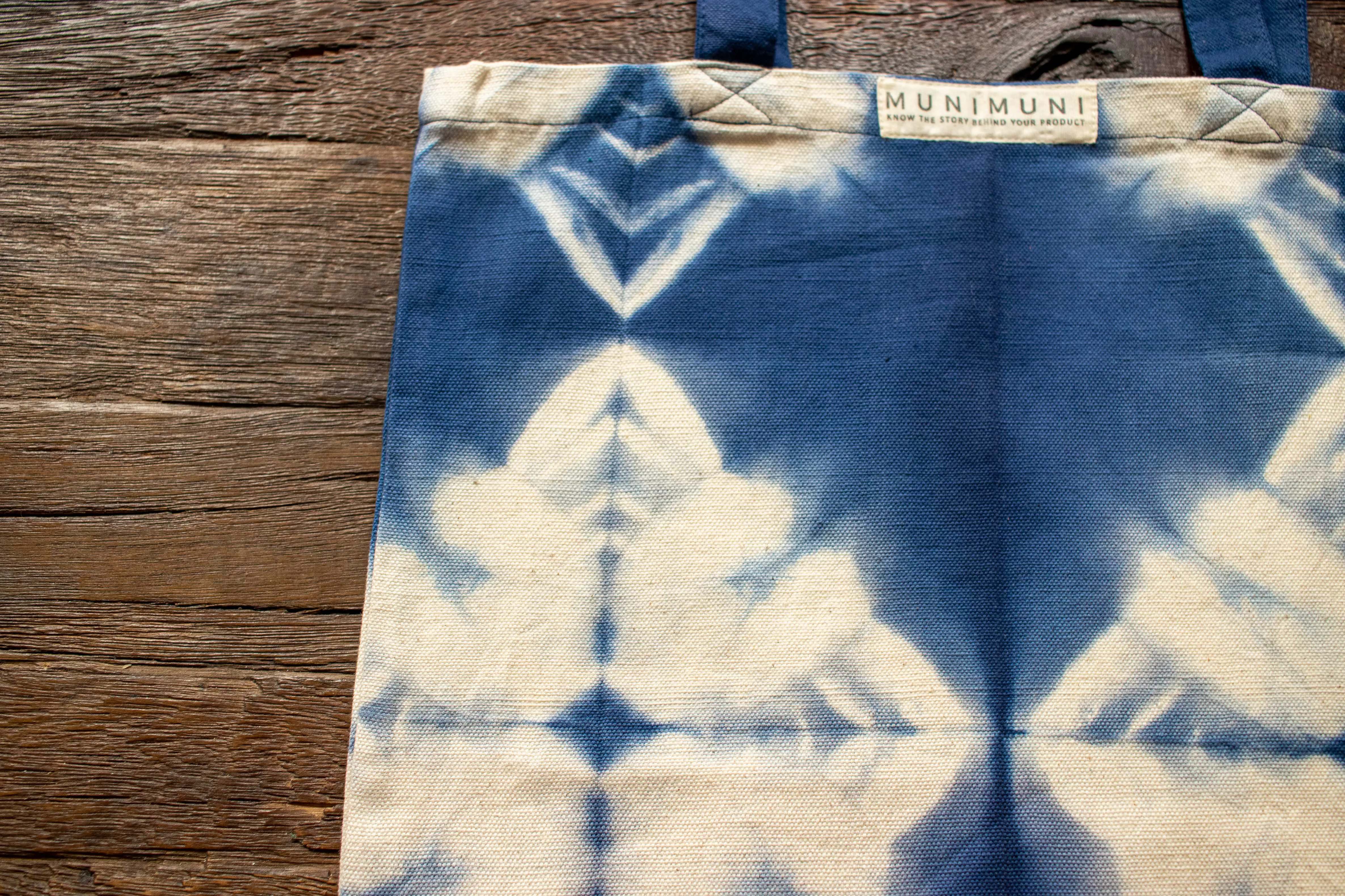 Tie Dye Tote Bag Small - Folded Indigo Blue