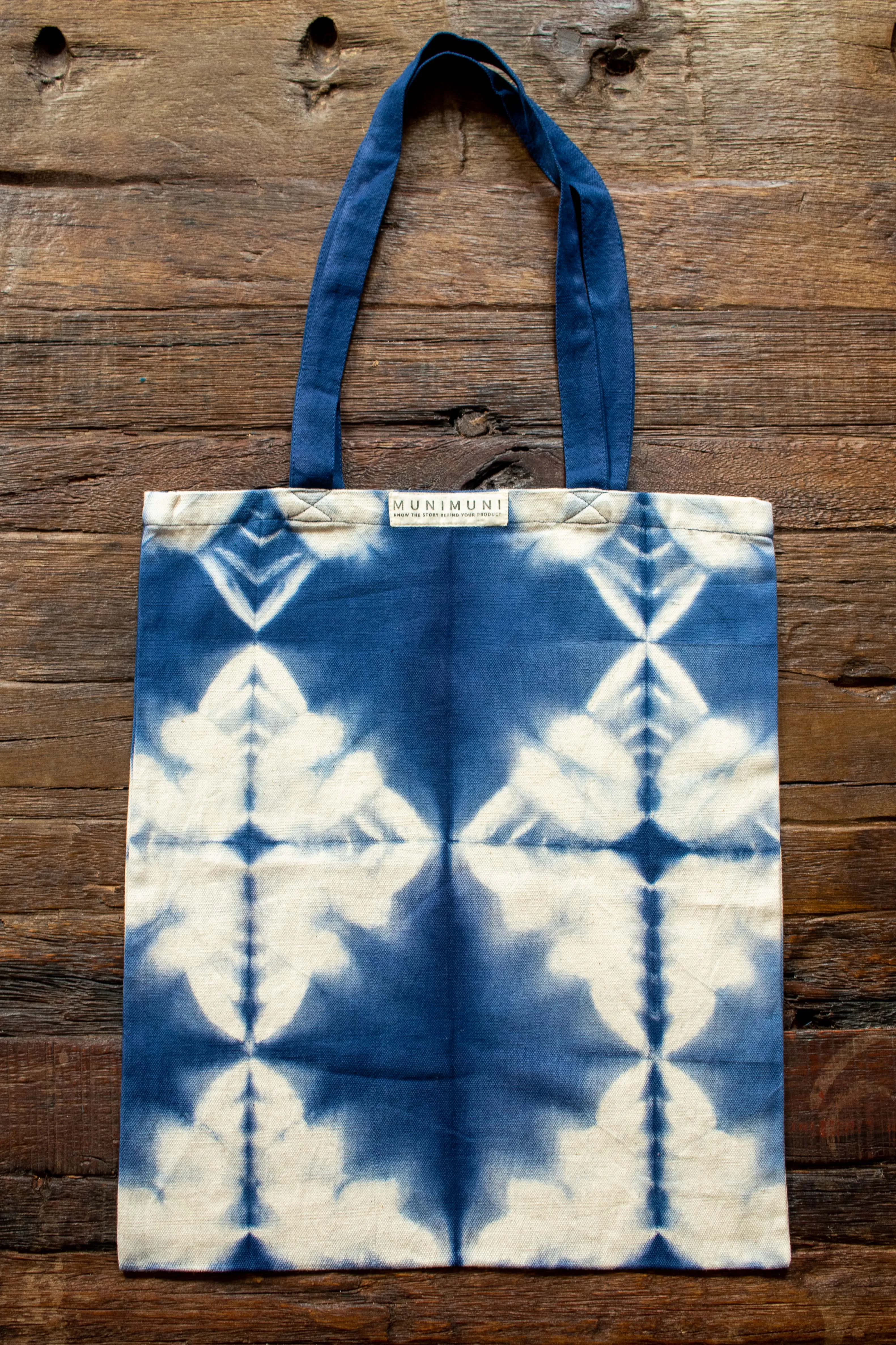 Tie Dye Tote Bag Small - Folded Indigo Blue