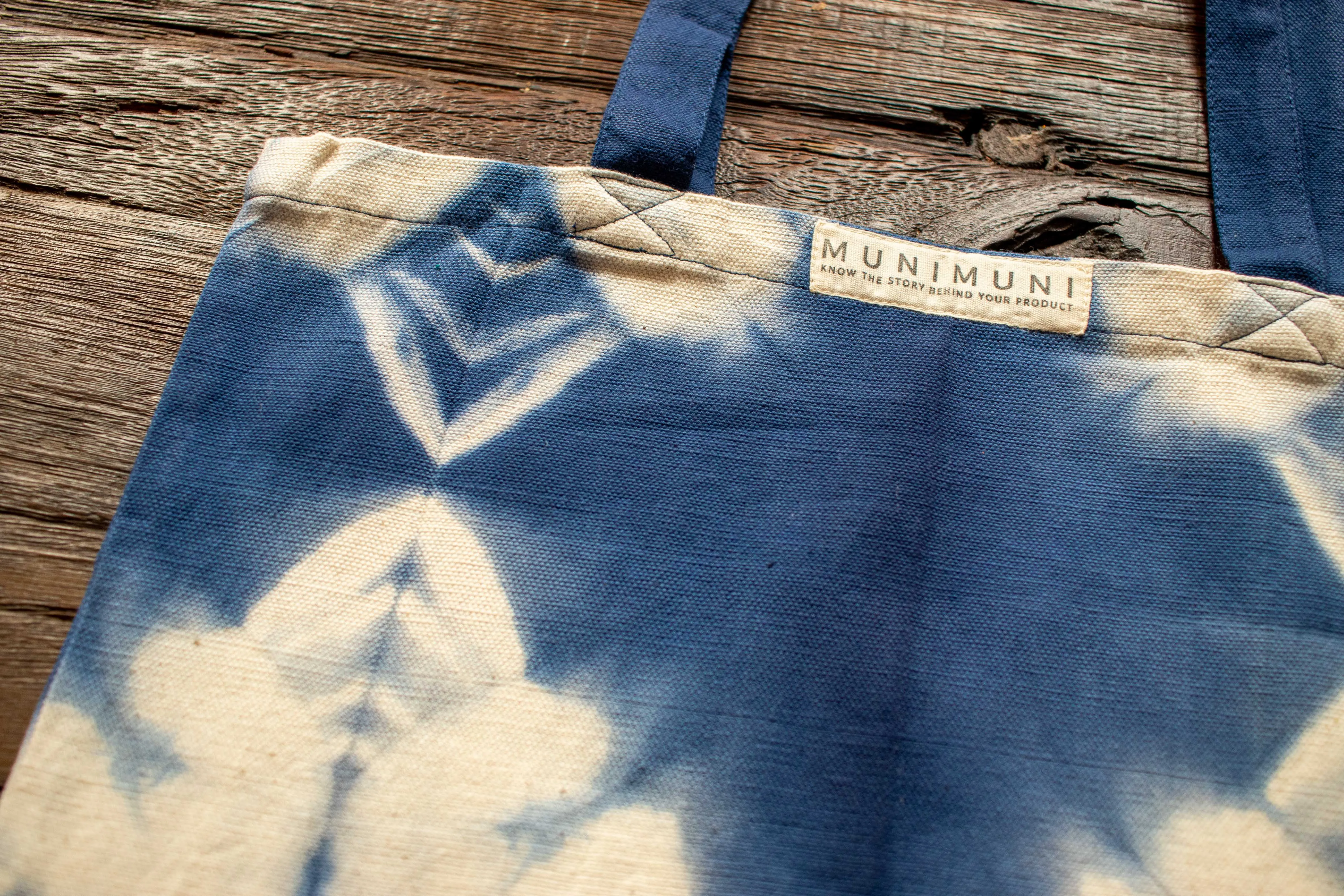 Tie Dye Tote Bag Small - Folded Indigo Blue