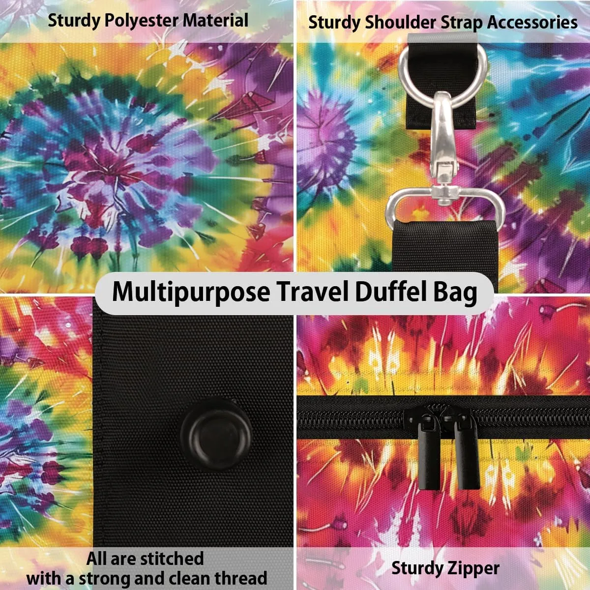 Tie Dye Travel Duffle Bag, Sports Gym Bags for Women Men, Carry On Weekender Overnight Bag, Rainbow Workout Hospital Airplane Trips Bag