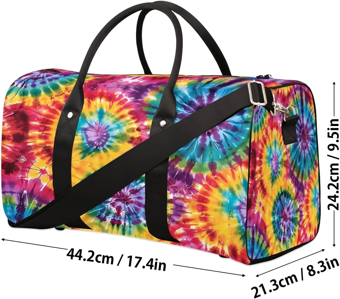 Tie Dye Travel Duffle Bag, Sports Gym Bags for Women Men, Carry On Weekender Overnight Bag, Rainbow Workout Hospital Airplane Trips Bag
