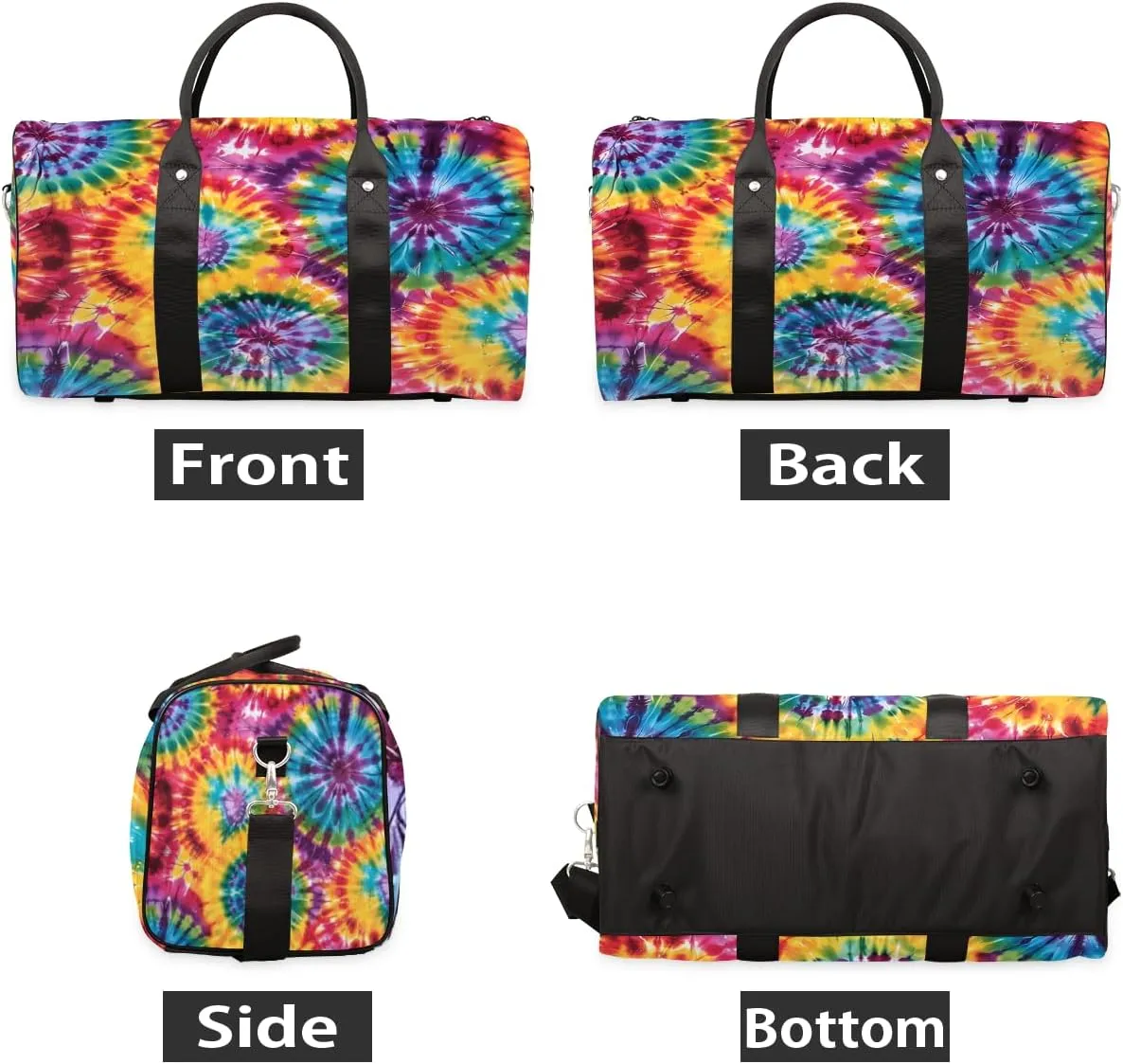 Tie Dye Travel Duffle Bag, Sports Gym Bags for Women Men, Carry On Weekender Overnight Bag, Rainbow Workout Hospital Airplane Trips Bag