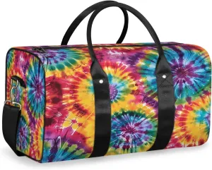 Tie Dye Travel Duffle Bag, Sports Gym Bags for Women Men, Carry On Weekender Overnight Bag, Rainbow Workout Hospital Airplane Trips Bag