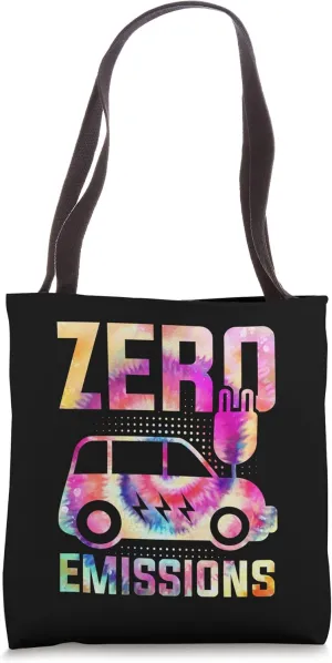 Tie Dye Zero Emissions Saying Car Truck Electric Vehicle Tote Bag