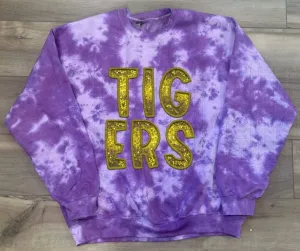 Tigers Faux Sequins Purple Bleached Sweatshirt
