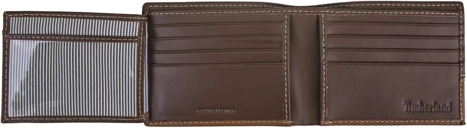 Timberland Men's Leather Passcase Trifold Wallet Hybrid, Brown/Tan, One Size