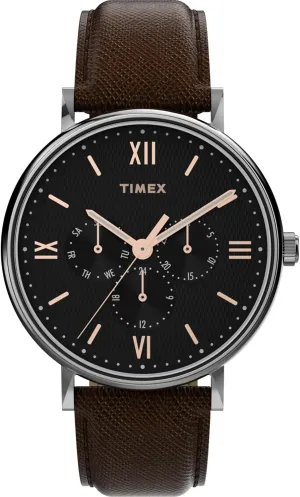 Timex Men's Southview 41mm Watch - Brown Strap Black Dial Silver-Tone Case