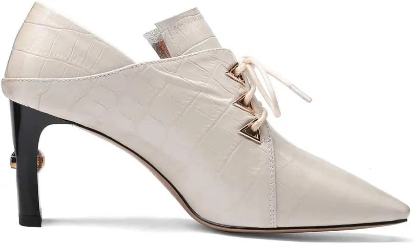 TinaCus Women's Handmade Embossed Genuine Leather Square Toe Exquisite High Heel Lace Up Plus-Size Pump Shoes
