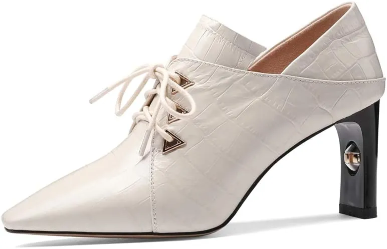 TinaCus Women's Handmade Embossed Genuine Leather Square Toe Exquisite High Heel Lace Up Plus-Size Pump Shoes