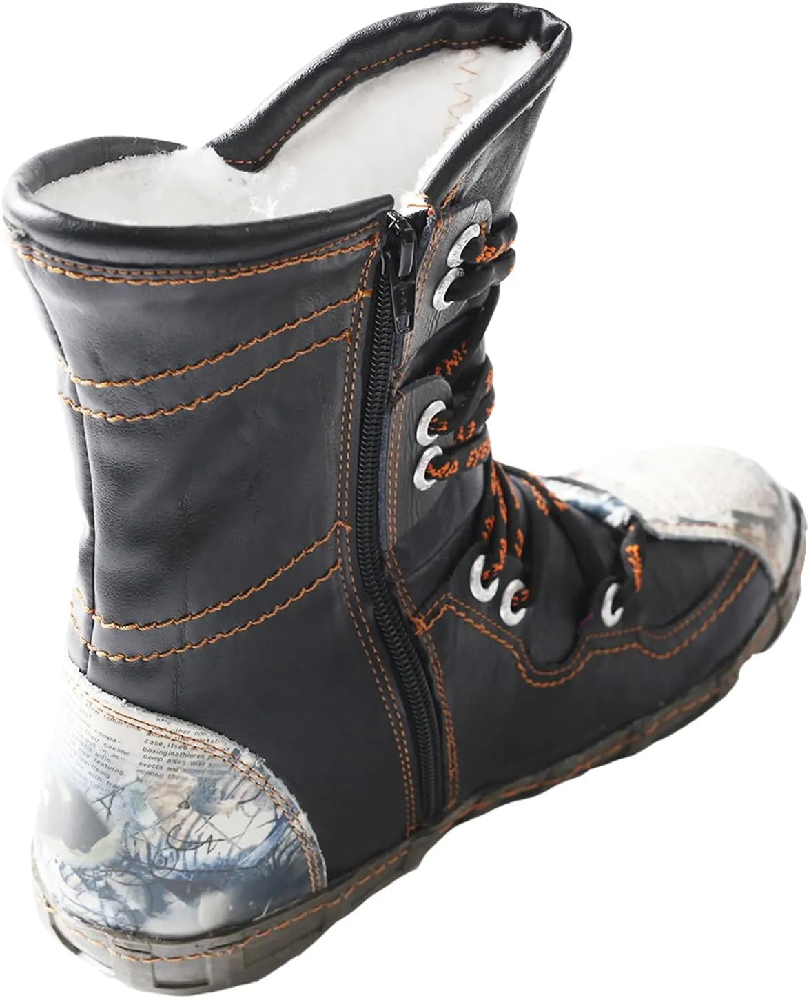 TMA EYES Snake-Embossed Leather and PU Upper Faux Fur Lining Short Flat Boot for Women