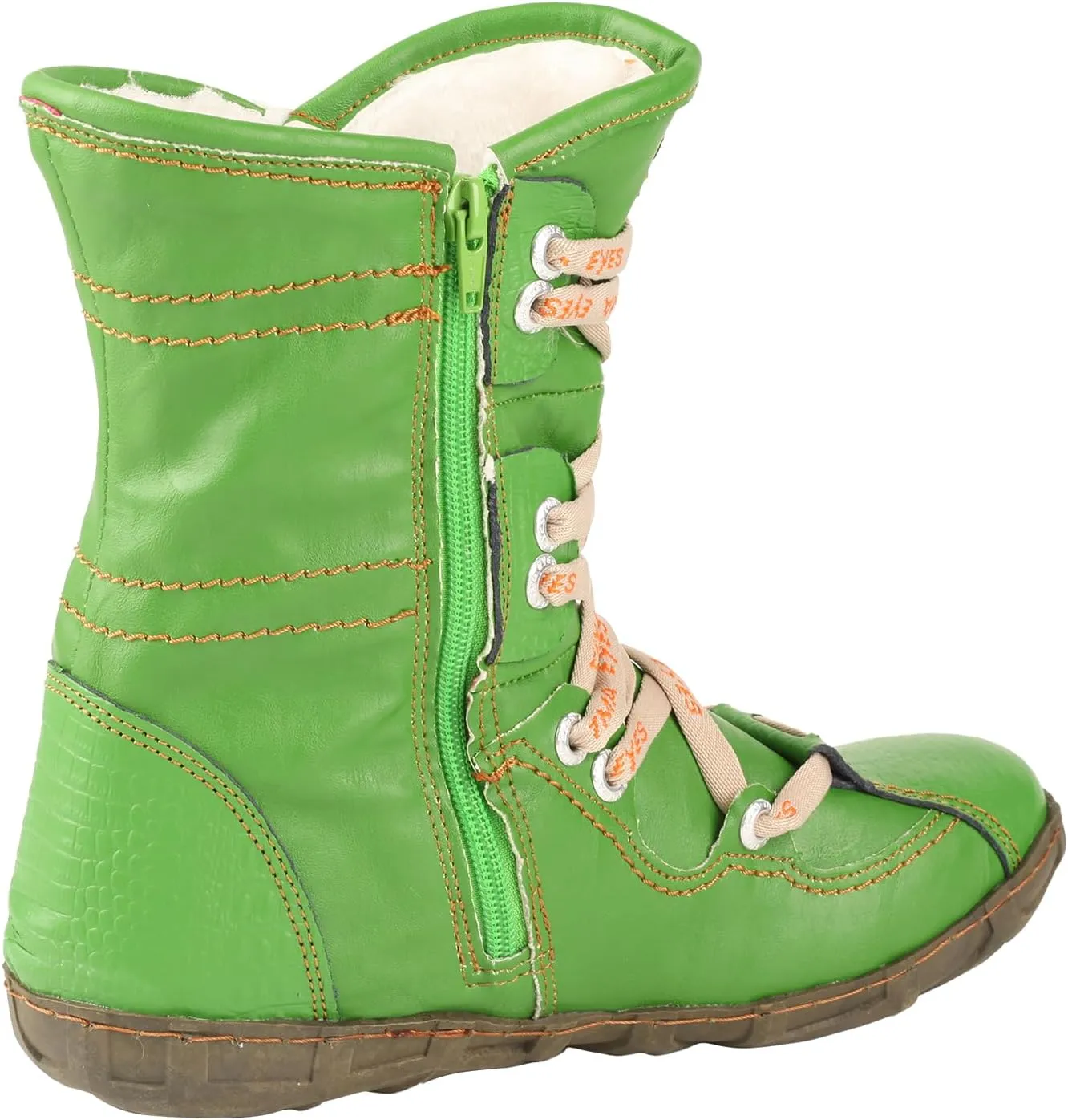 TMA EYES Snake-Embossed Leather and PU Upper Faux Fur Lining Short Flat Boot for Women