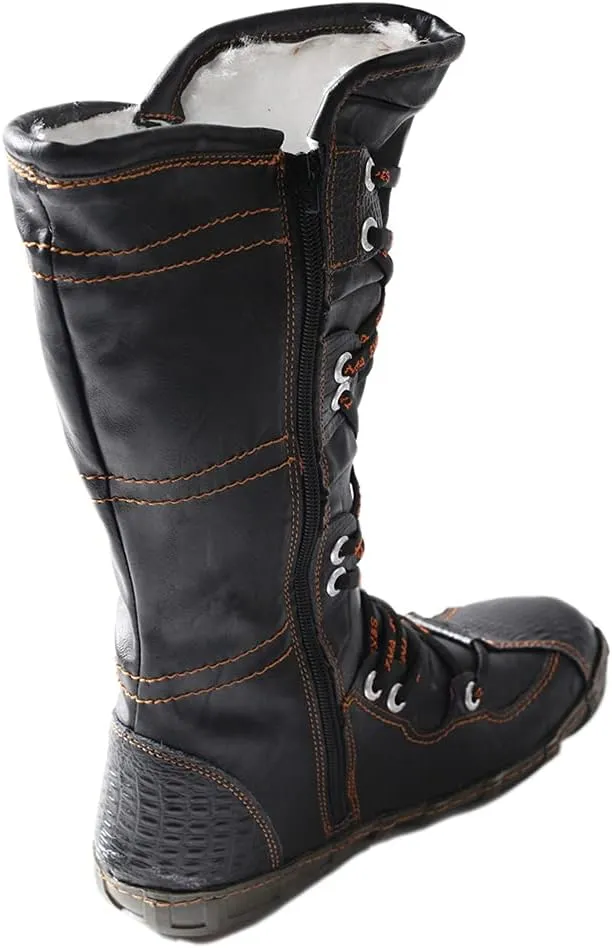 TMA EYES Snake-Embossed Leather and PU Upper Women's Tall Boot