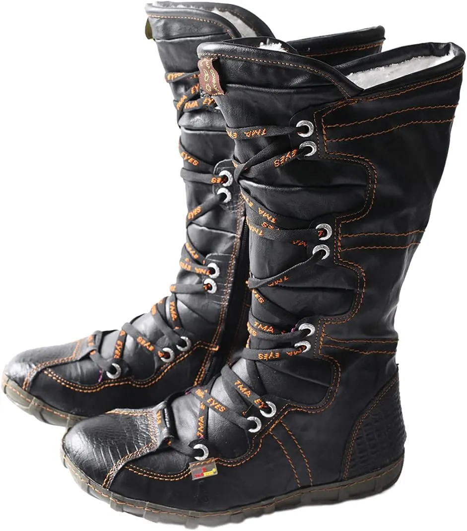 TMA EYES Snake-Embossed Leather and PU Upper Women's Tall Boot