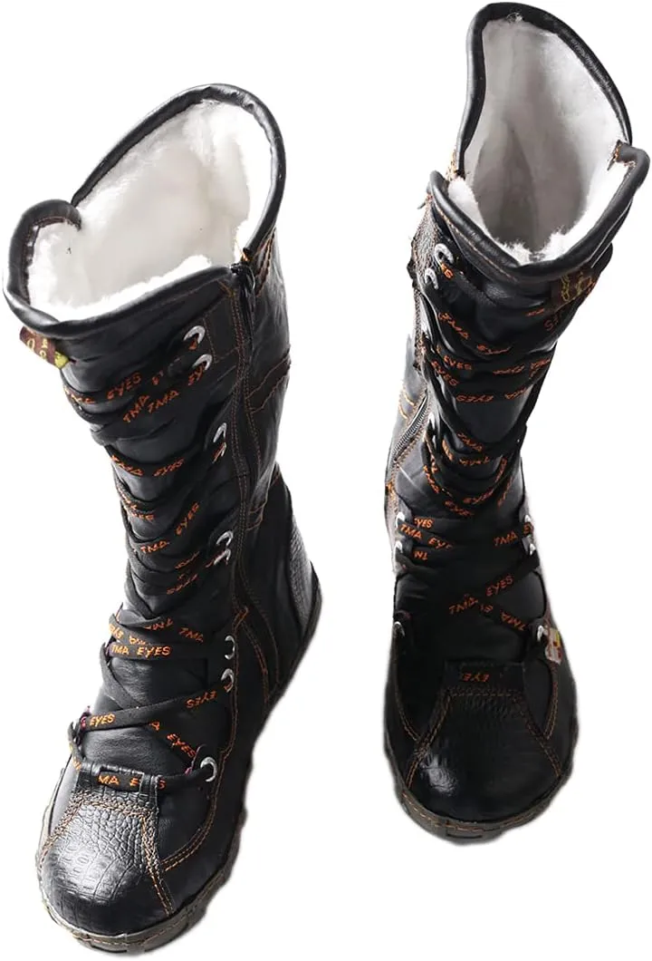 TMA EYES Snake-Embossed Leather and PU Upper Women's Tall Boot