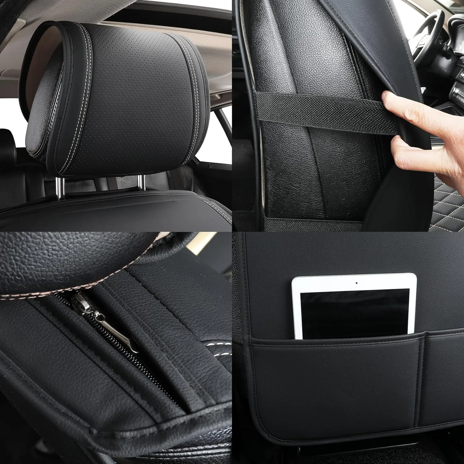 Tomatoman Leather Car Seat Covers Compatible with Infiniti EX35 Waterproof Dustproof Universal Fit Airbag Safety(Full Set/Black Gold)
