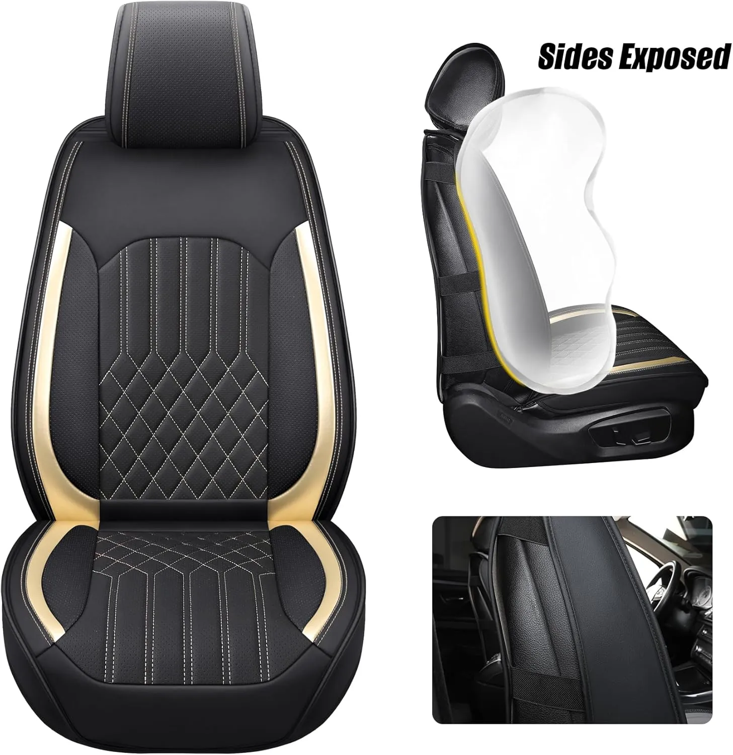 Tomatoman Leather Car Seat Covers Compatible with Infiniti EX35 Waterproof Dustproof Universal Fit Airbag Safety(Full Set/Black Gold)