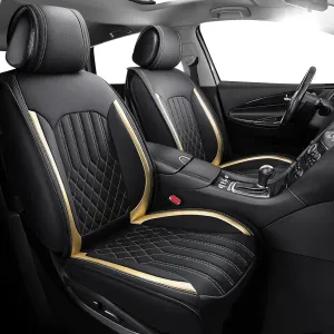 Tomatoman Leather Car Seat Covers Compatible with Infiniti EX35 Waterproof Dustproof Universal Fit Airbag Safety(Full Set/Black Gold)