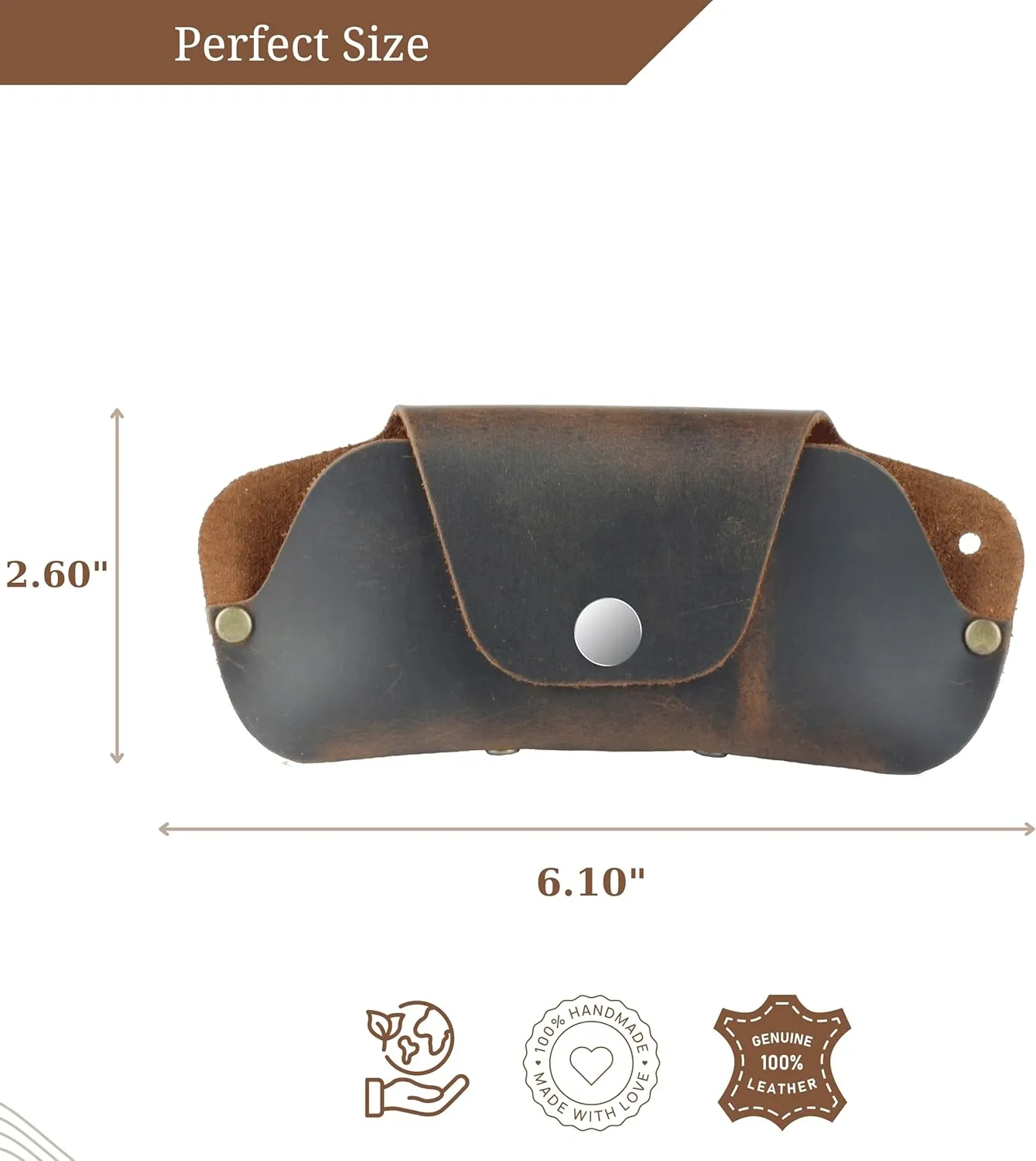 Toprank Leather Eyeglass Case - Handmade Slim Sunglasses Holder, Genuine and Universal Fit for Men and Women