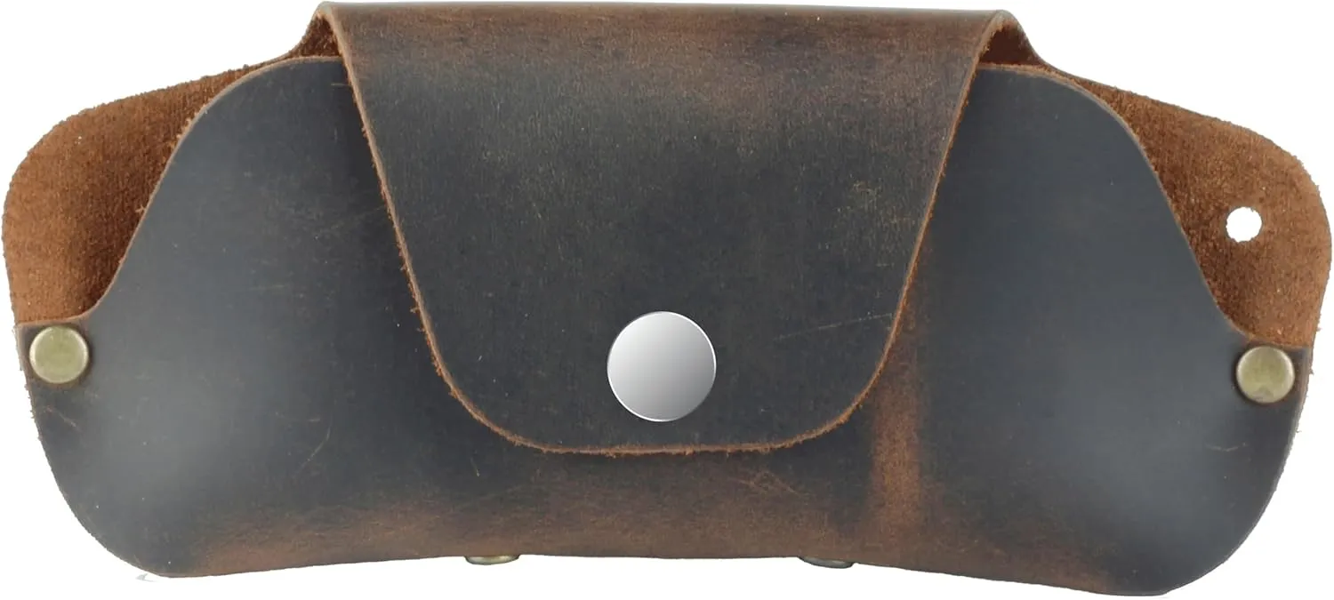 Toprank Leather Eyeglass Case - Handmade Slim Sunglasses Holder, Genuine and Universal Fit for Men and Women