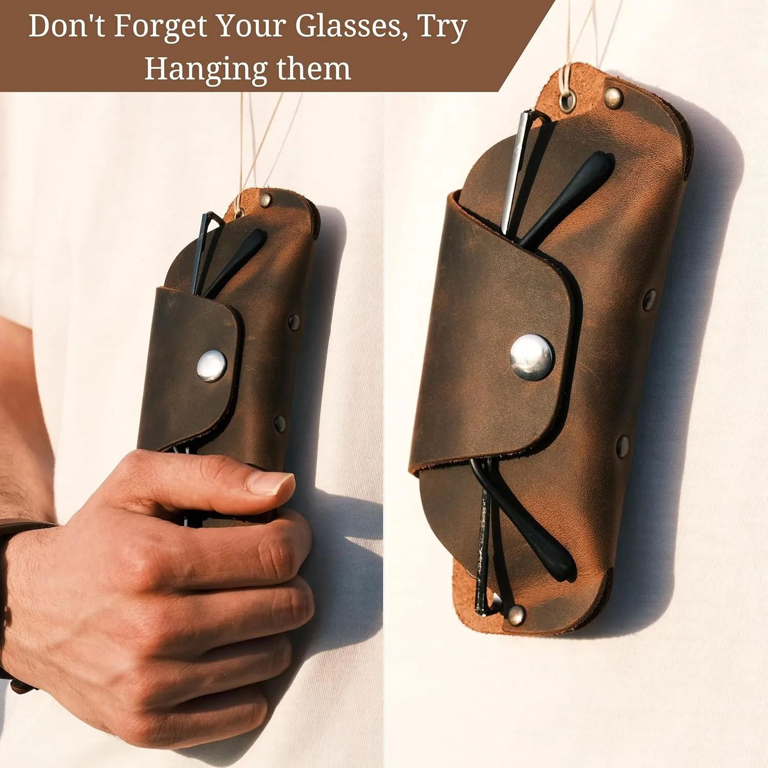 Toprank Leather Eyeglass Case - Handmade Slim Sunglasses Holder, Genuine and Universal Fit for Men and Women