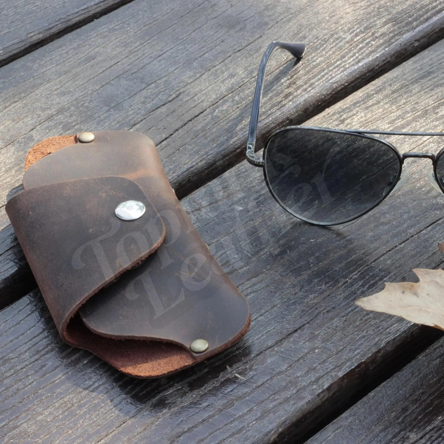 Toprank Leather Eyeglass Case - Handmade Slim Sunglasses Holder, Genuine and Universal Fit for Men and Women