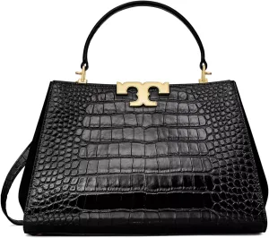 Tory Burch Women's Black Eleanor Croc Embossed Leather Satchel Handbag