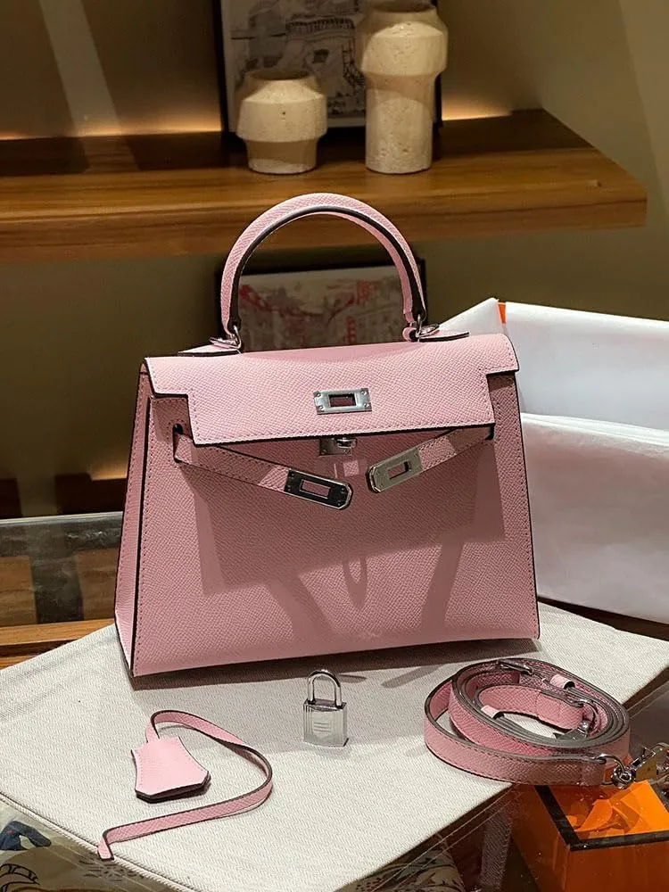 Tote Bag for Women, Genuine Leather Lychee Grain Handbag with 2 Adjustable Straps, Shoulder & Crossbody Purse (Small/Large)
