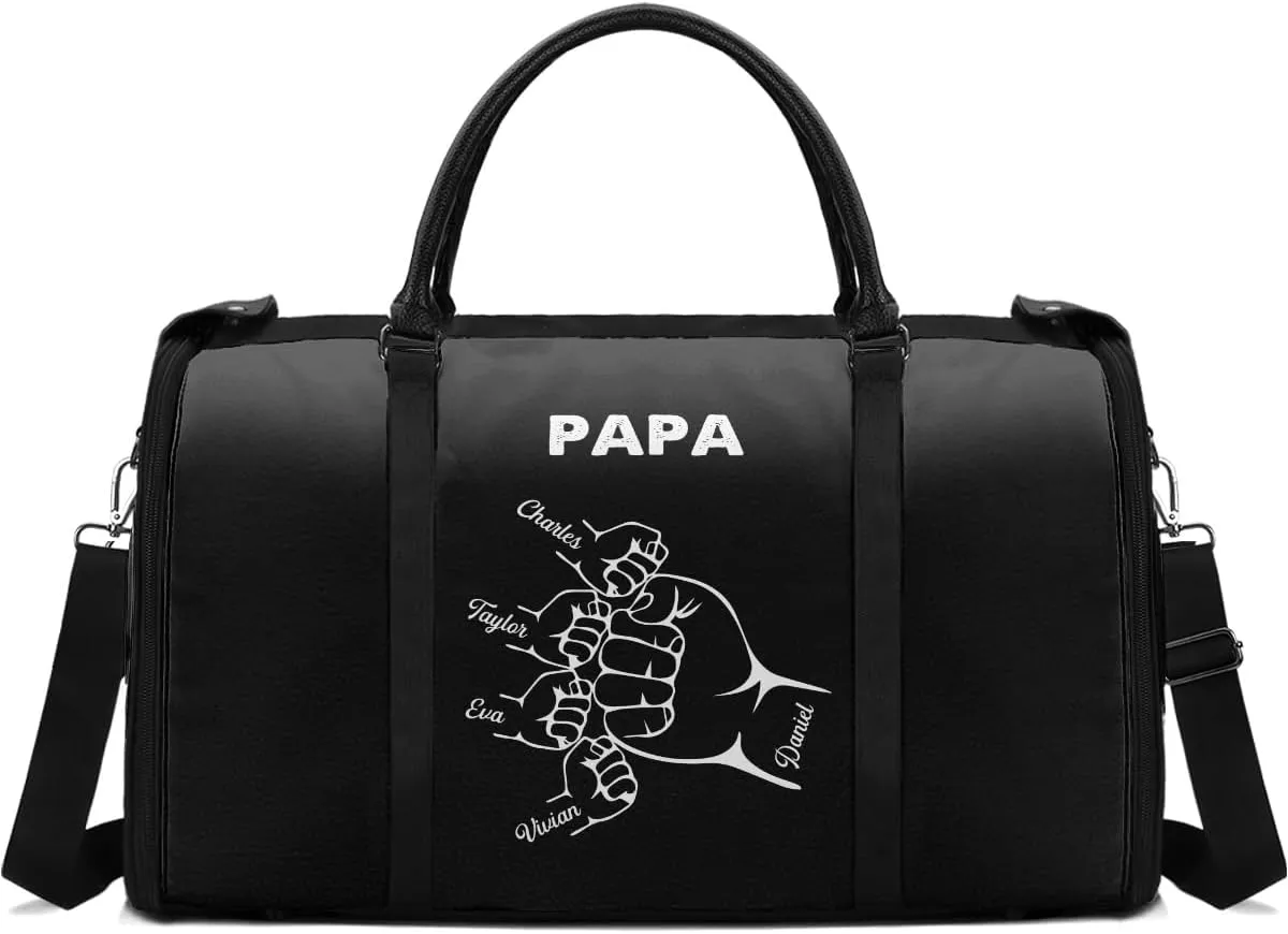 Travel Duffle Bag - Personalized Leather Foldable Travel Bag First Bump, Gifts For Dad, Mom On Father's Day, Christmas, Birthday (Fabric, Hand Bump Black)
