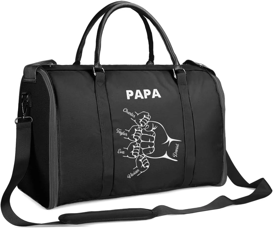 Travel Duffle Bag - Personalized Leather Foldable Travel Bag First Bump, Gifts For Dad, Mom On Father's Day, Christmas, Birthday (Fabric, Hand Bump Black)