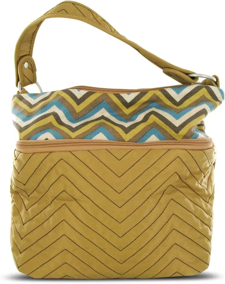 Travelon Quilted Nylon Zip-Top Train Case Tan/Zig Zag Pattern