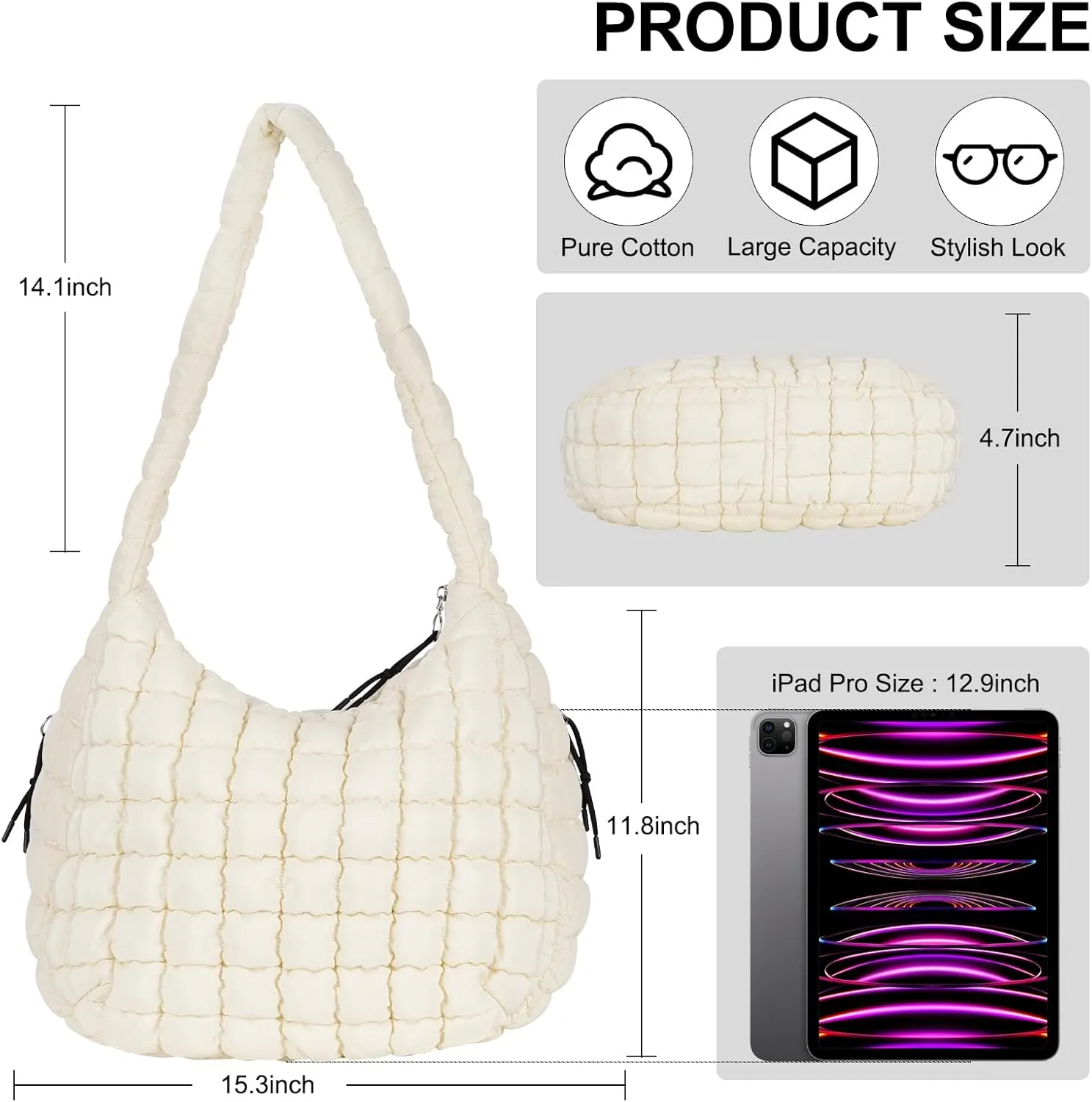 TRBSXRT Quilted Puffer Crossbody Bag and Purse for women - Cotton Padding Satchel Handbag Hobo Shoulder Bag