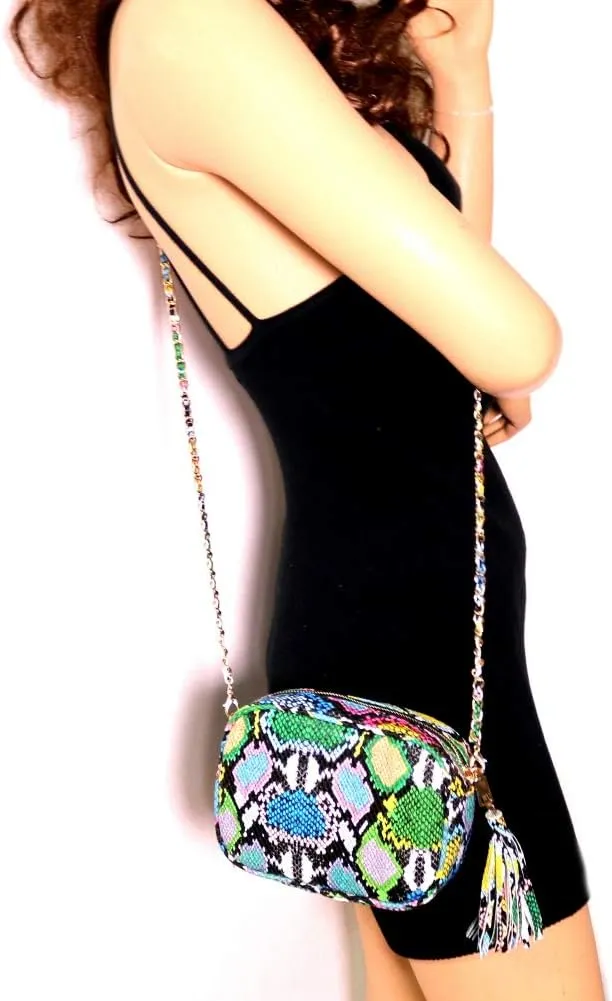 Trendeology Girls Womens Leopard Snake Zebra Print Faux Leather Square Crossbody Bag Purse