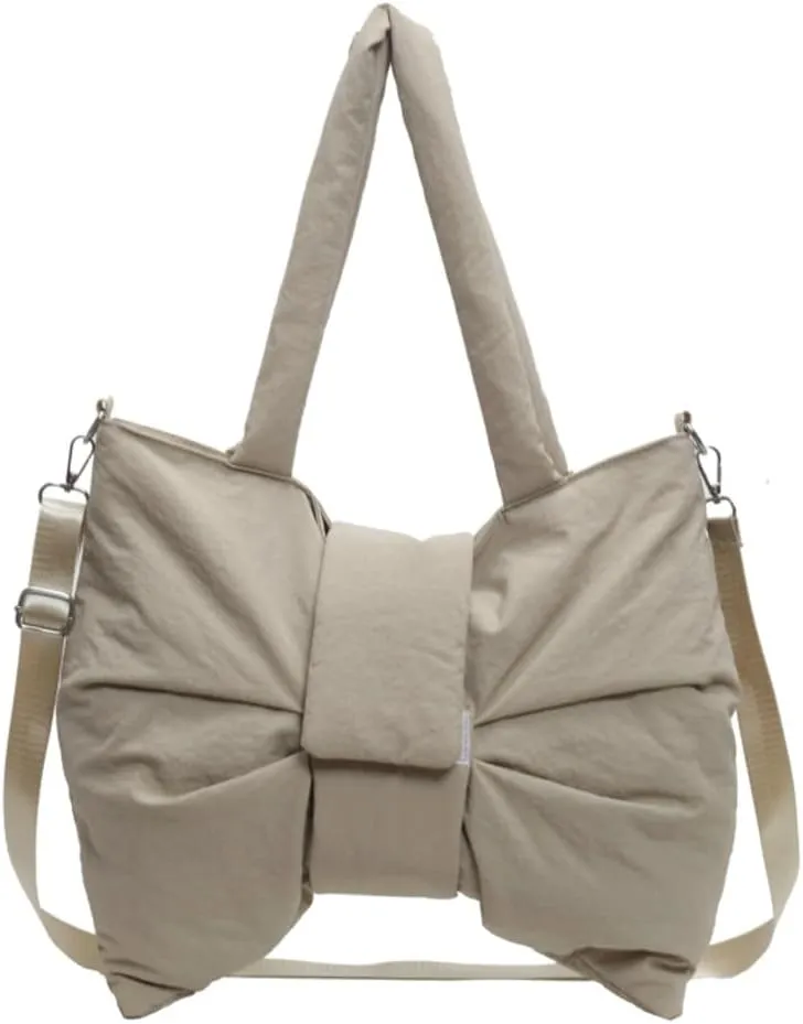 Trendy Bow-tie Shoulder Bag for Women Fashionable Purse Adjustable Hobo Crossbody Bag Nylon Adjustable Shopping Handbag