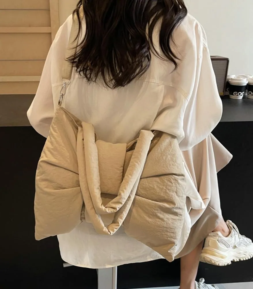 Trendy Bow-tie Shoulder Bag for Women Fashionable Purse Adjustable Hobo Crossbody Bag Nylon Adjustable Shopping Handbag